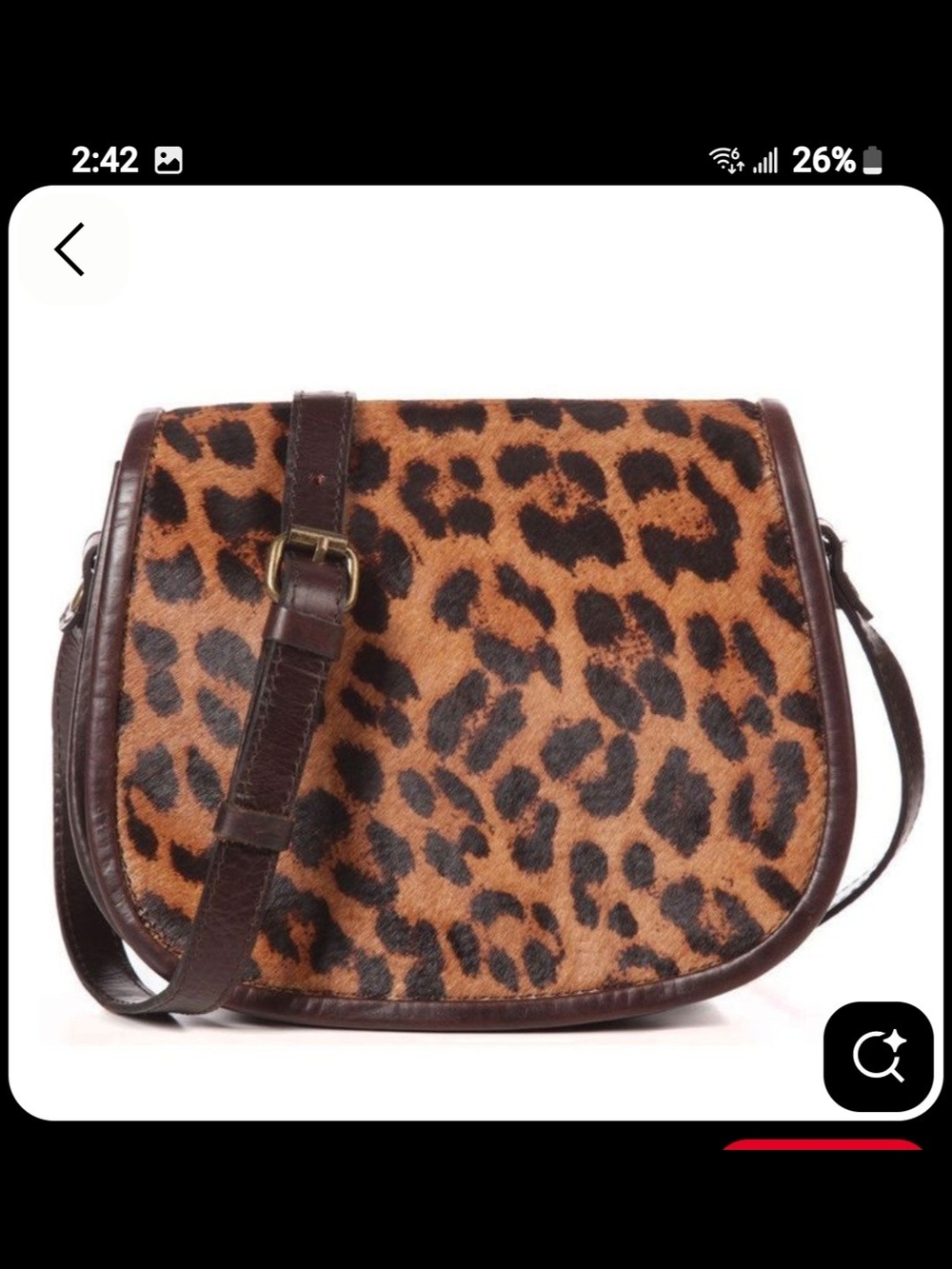 Patricia Nash Leopard Print Calf Hair Crossbody With Chocolate Leather Body
